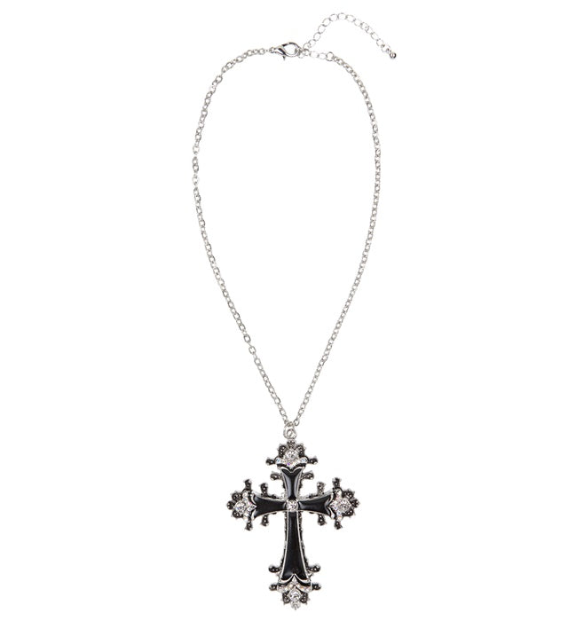 Black Cross Necklace With Strass