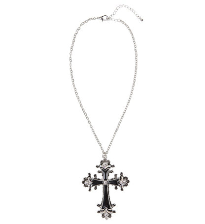 Black Cross Necklace With Strass