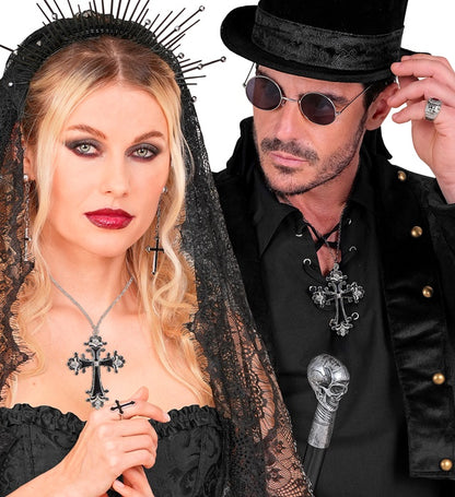 Black Cross Necklace With Strass