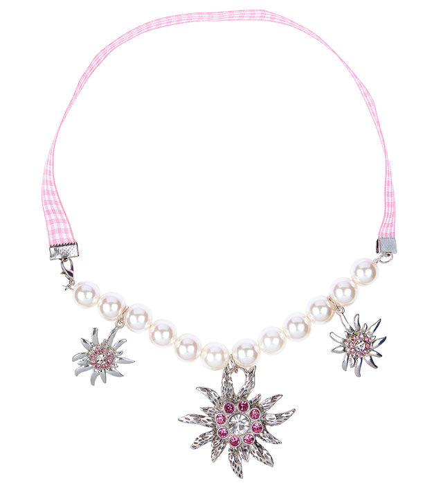 Edelweiss Pearl Necklace With Clear & Pink Strass