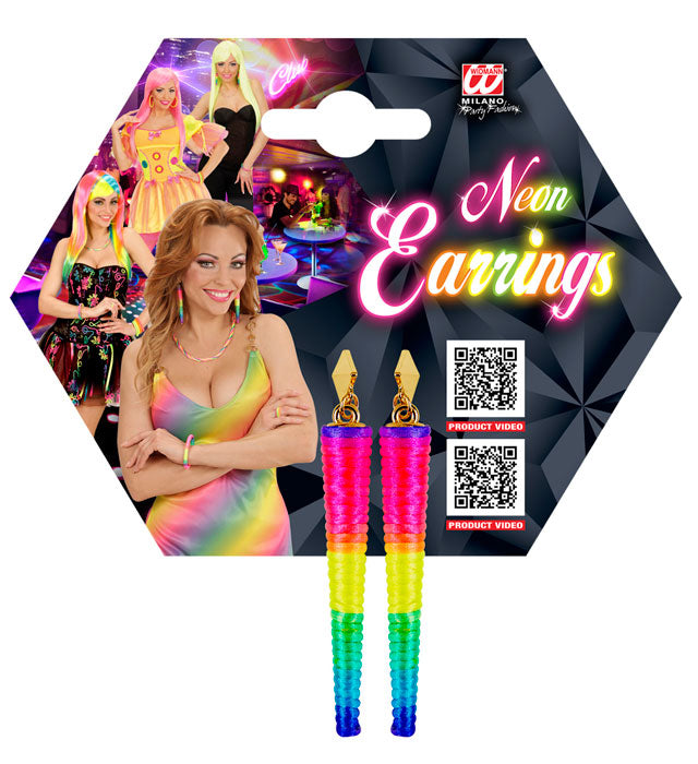 Pair Of Neon Multicolor Cone Earrings
