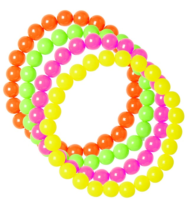 Set Of 4 Neon Beaded Bracelets