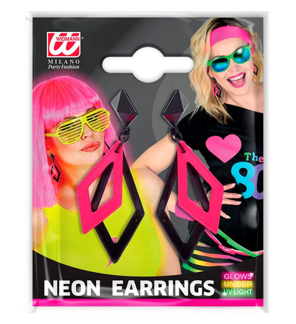 Pair Of Black & Neon Pink Rhombusearrings