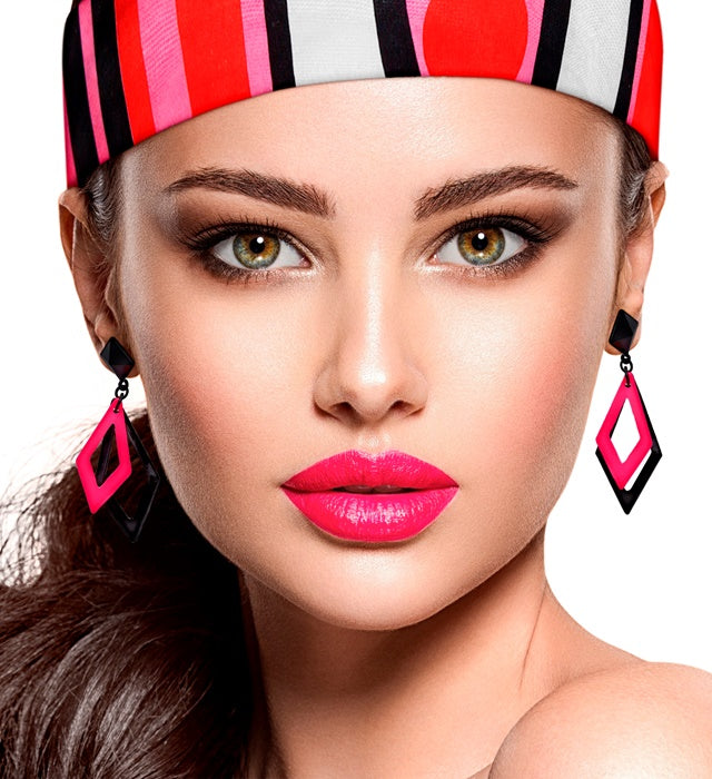 Pair Of Black & Neon Pink Rhombusearrings