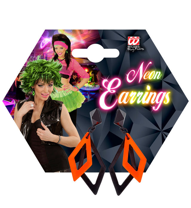 Pair Of Black & Neon Orange Rhombus Earrings