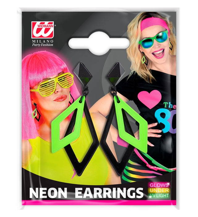 Pair Of Black & Neon Green Rhombus Earrings