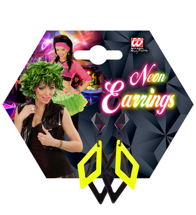 Pair Of Black & Neon Yellow Rhombus Earrings