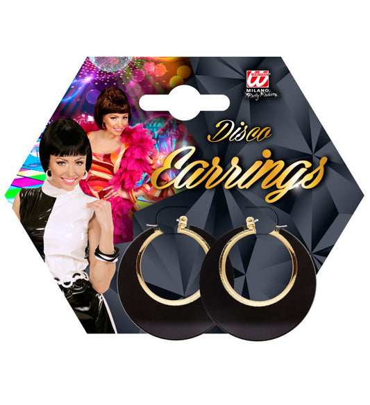 Pair Of Black & Gold Disco Earrings