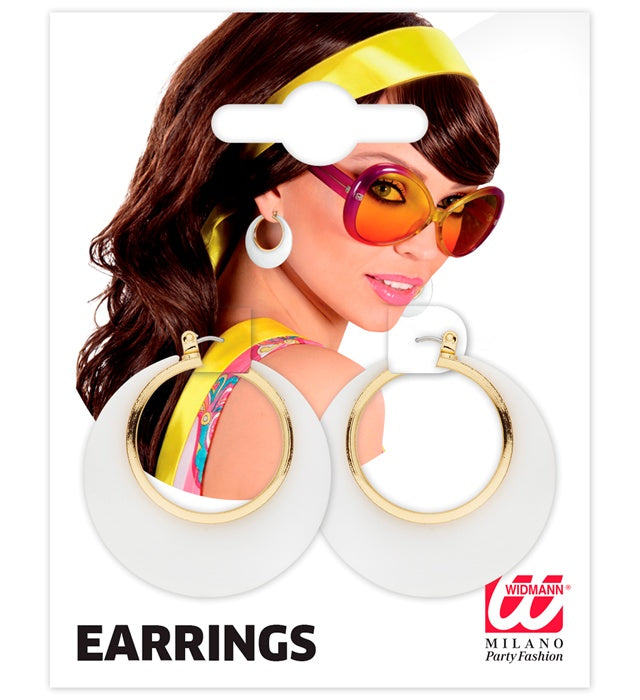 Pair Of White & Gold Disco Earrings