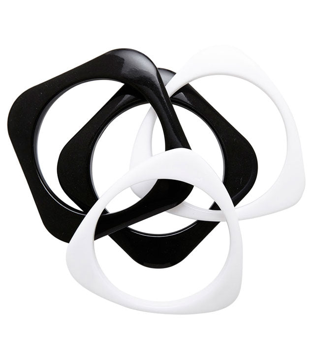 Set Of 4 Black & White Disco Bracelets