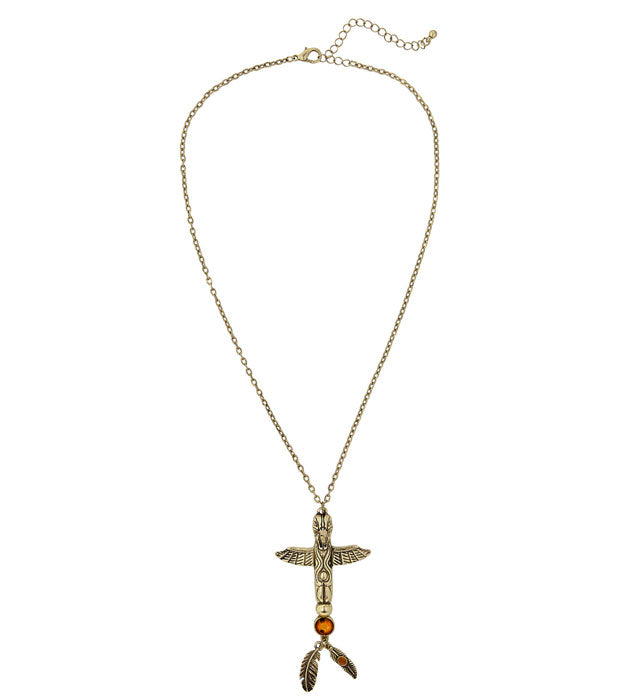 Gold Indian Totem Necklace With Gem