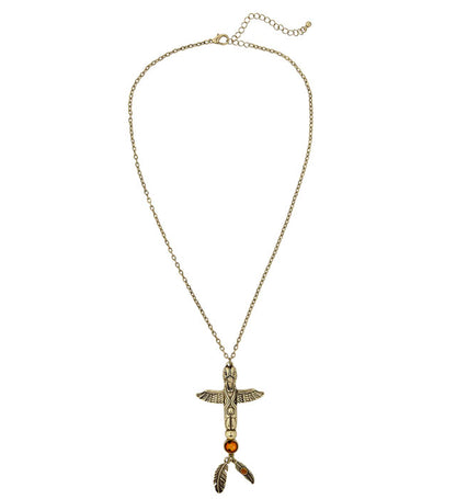Gold Indian Totem Necklace With Gem