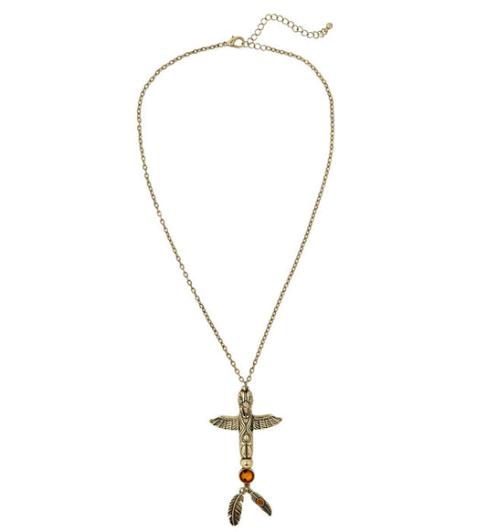 Gold Indian Totem Necklace With Gem