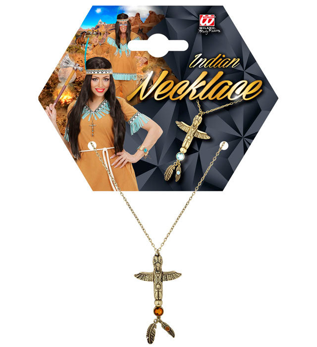 Gold Indian Totem Necklace With Gem