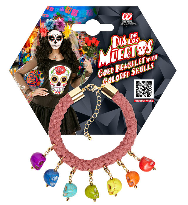 Cord Bracelet With 7 Colored Skulls