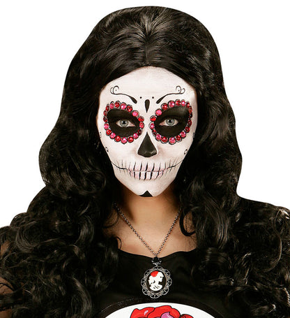Necklace With Black Rose & Skull Cameo