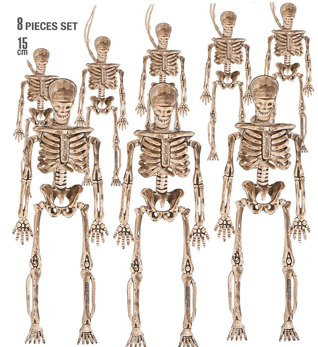 Set Of “8 Skeletons” 15 Cm  With 11 M Cord For Hanging 