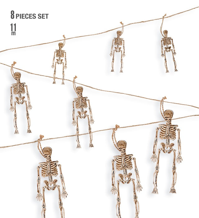 Set Of “8 Skeletons” 15 Cm  With 11 M Cord For Hanging 
