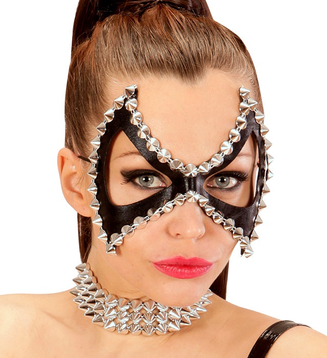 Unisex Shiny Black Studded Diabolik S&M Eyemask