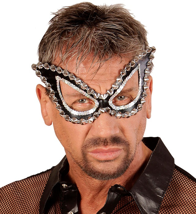 Unisex Shiny Black Studded Cat Eye S&M Eyemask