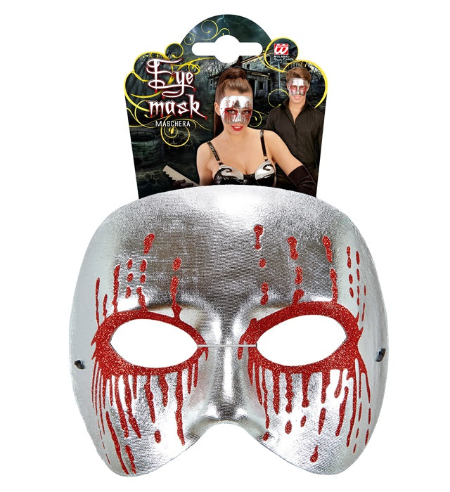 Unisex Silver Psycho Mask With Red  Bleeding Eyes