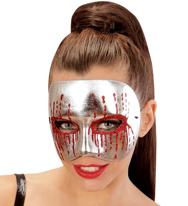 Unisex Silver Psycho Mask With Red  Bleeding Eyes