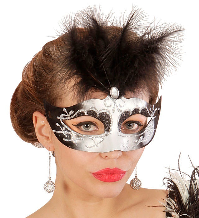 Black & White Venice Eyemask , Gem & Feathers