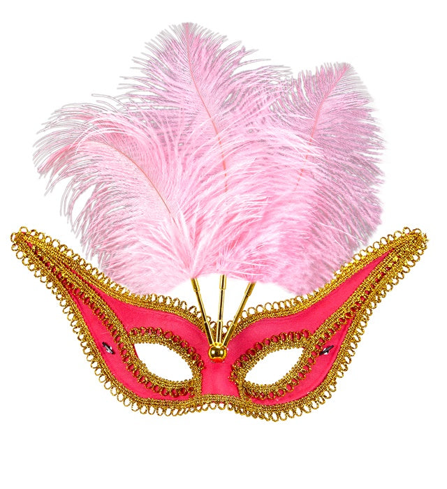 Pink Eyemask With Gold Trim & Feathers
