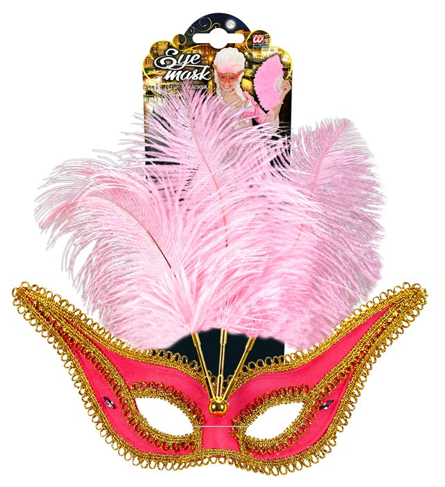 Pink Eyemask With Gold Trim & Feathers