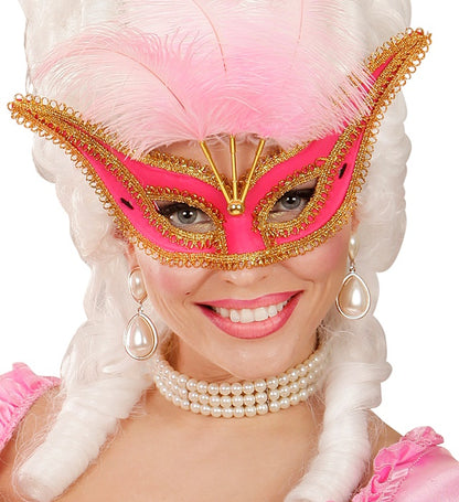 Pink Eyemask With Gold Trim & Feathers