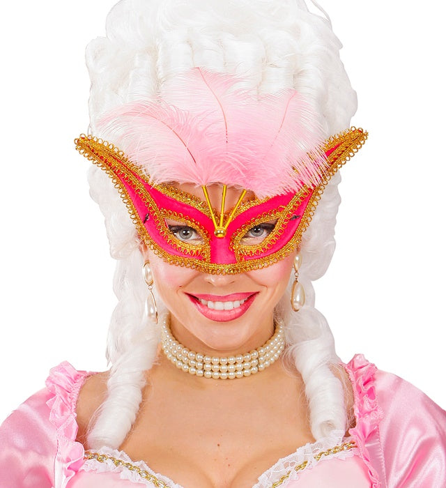 Pink Eyemask With Gold Trim & Feathers