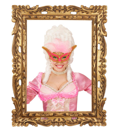 Pink Eyemask With Gold Trim & Feathers