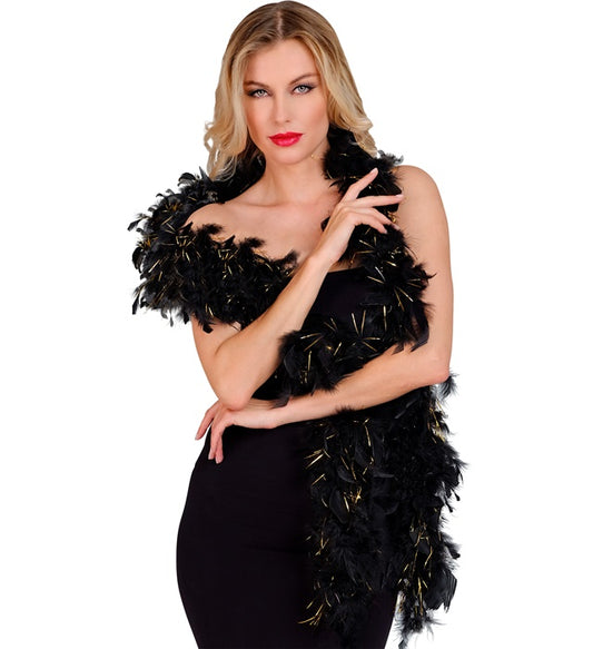 Black Feather Boa With Gold Tinsel - 1,80 M - 50 G