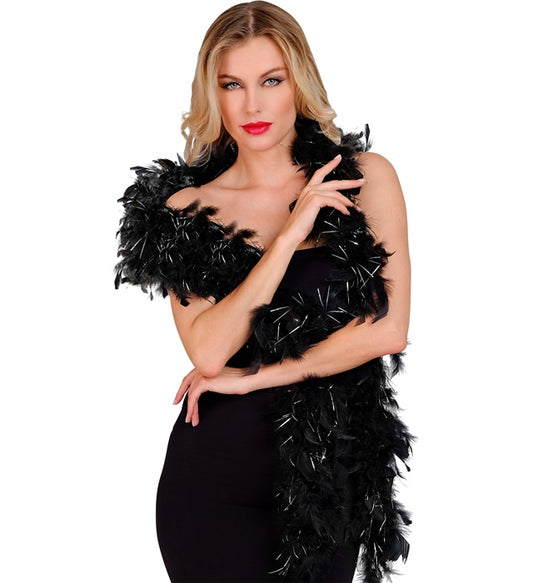 Black Feather Boa With Silver Tinsel - 1,80 M - 50 G
