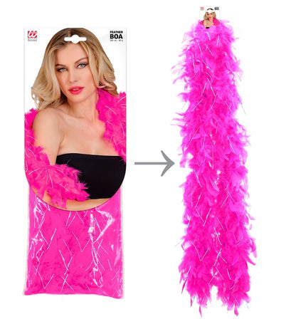 Hot Pink Feather Boa With Iridescent Tinsel - 1,80 M - 50 G