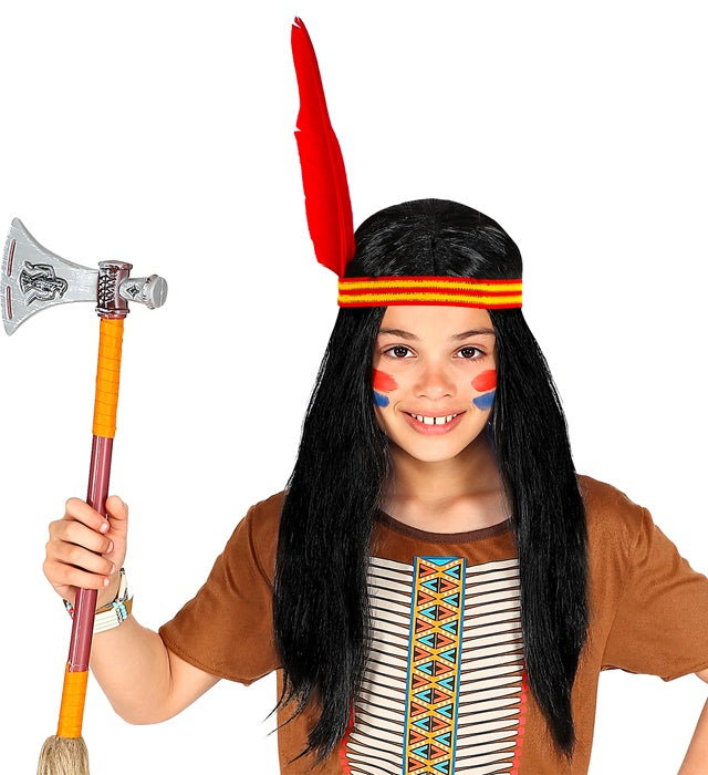 Indian Wig With Headband & Feather In Polybag