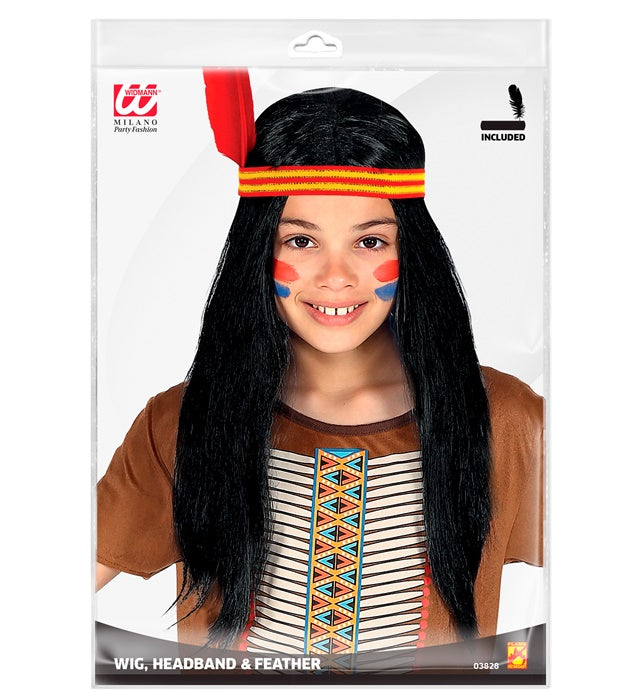 Indian Wig With Headband & Feather In Polybag