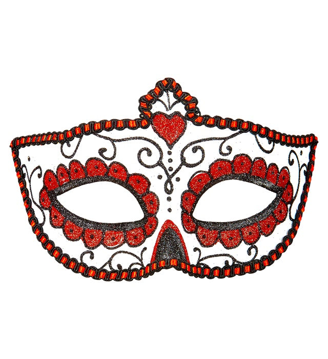 Dia De Los Muertos Eyemask Decorated With Black & Red 