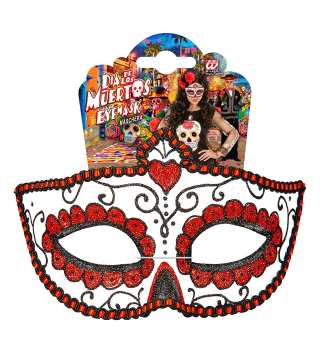 Dia De Los Muertos Eyemask Decorated With Black & Red 