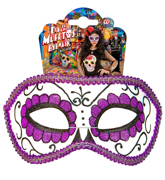 Unisex Dia De Los Muertos Eyemask Decorated Black & Purple 