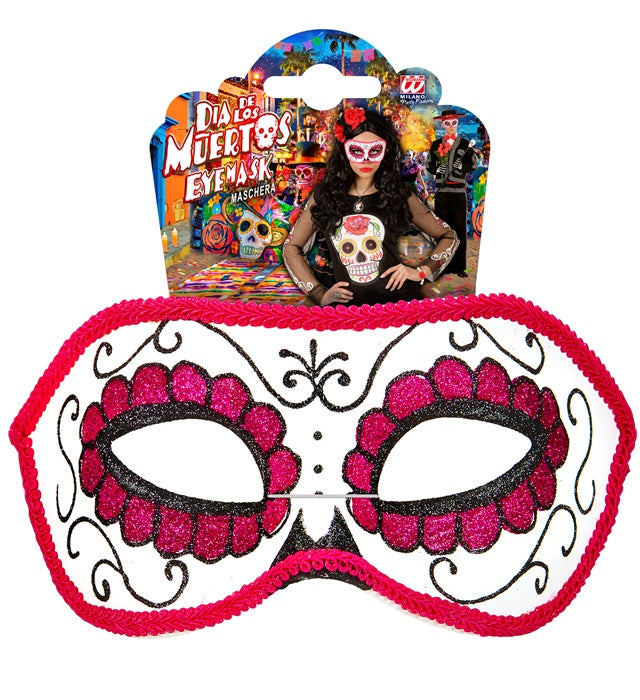 Unisex Dia De Los Muertos Eyemask Decorated With Black & Pink 