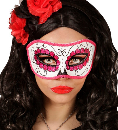 Unisex Dia De Los Muertos Eyemask Decorated With Black & Pink 