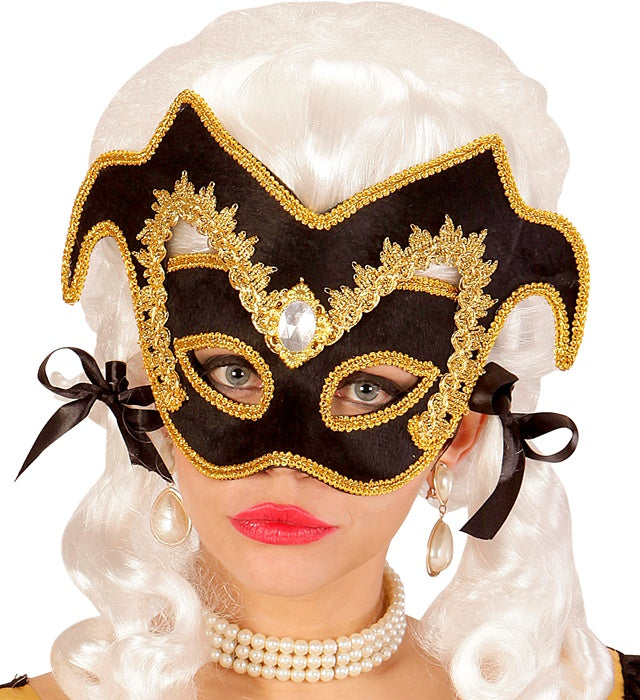 Unisex Venetian Nobleman Eyemask With Gem And Gold Trim