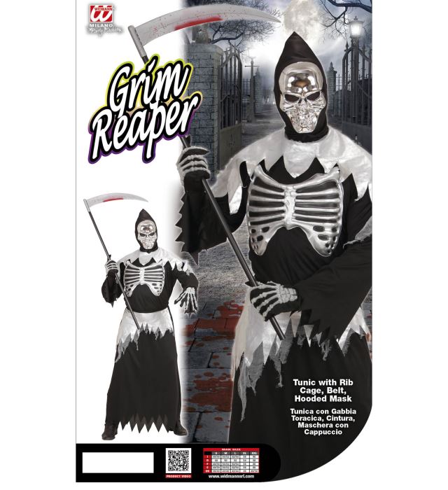 Grim Reaper  Robe With Rib Cage, Belt, Hooded Mask 