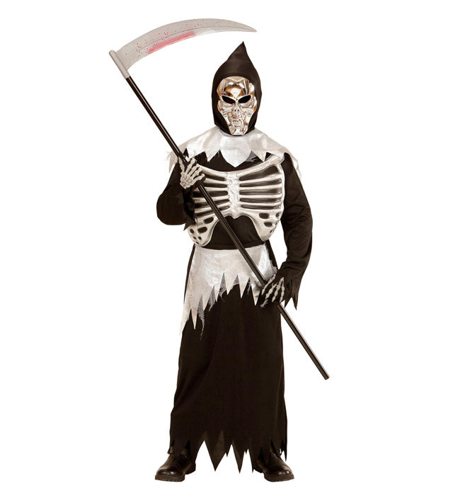 Grim Reaper  Tunic With Rib Cage, Belt, Hooded Mask 