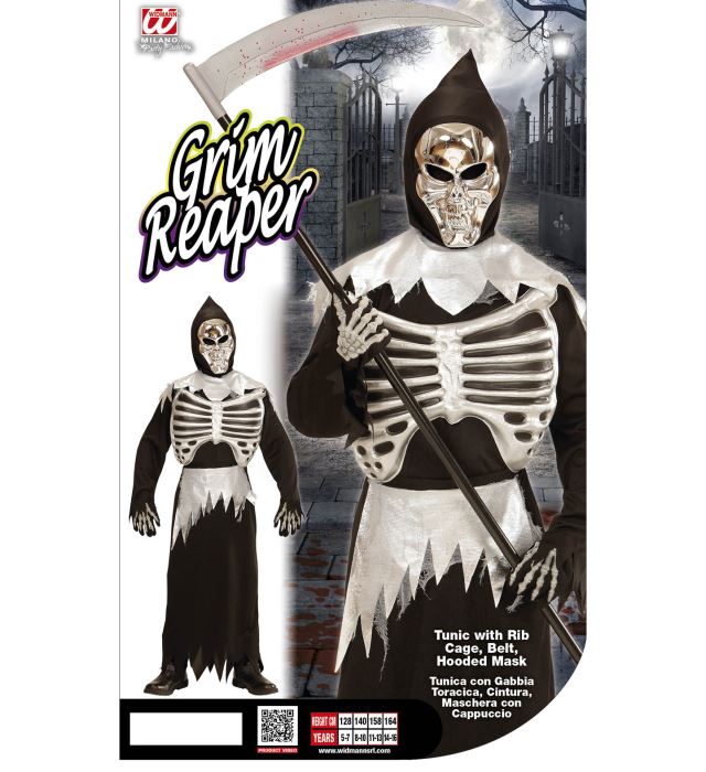 Grim Reaper  Tunic With Rib Cage, Belt, Hooded Mask 