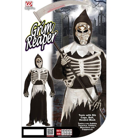 Grim Reaper  Tunic With Rib Cage, Belt, Hooded Mask 