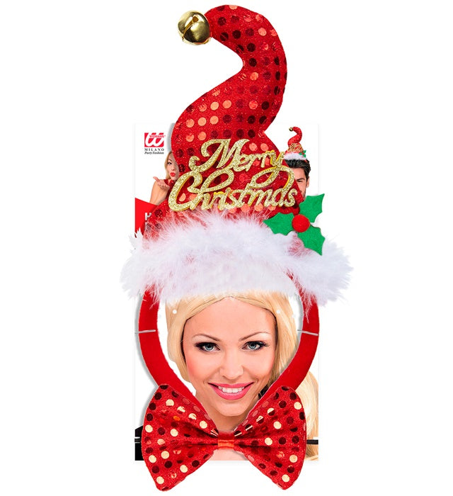 Sequin Mini Santa Hat With Jinglebell & Bow Tie
