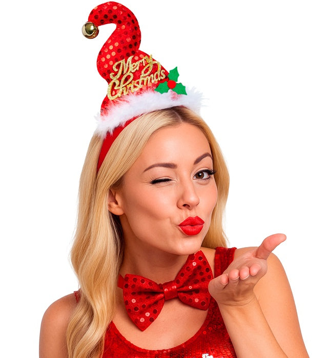 Sequin Mini Santa Hat With Jinglebell & Bow Tie