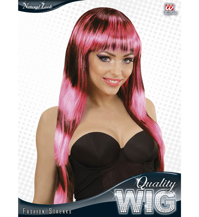 Black-Pink Fashion Streaks Wig In Box